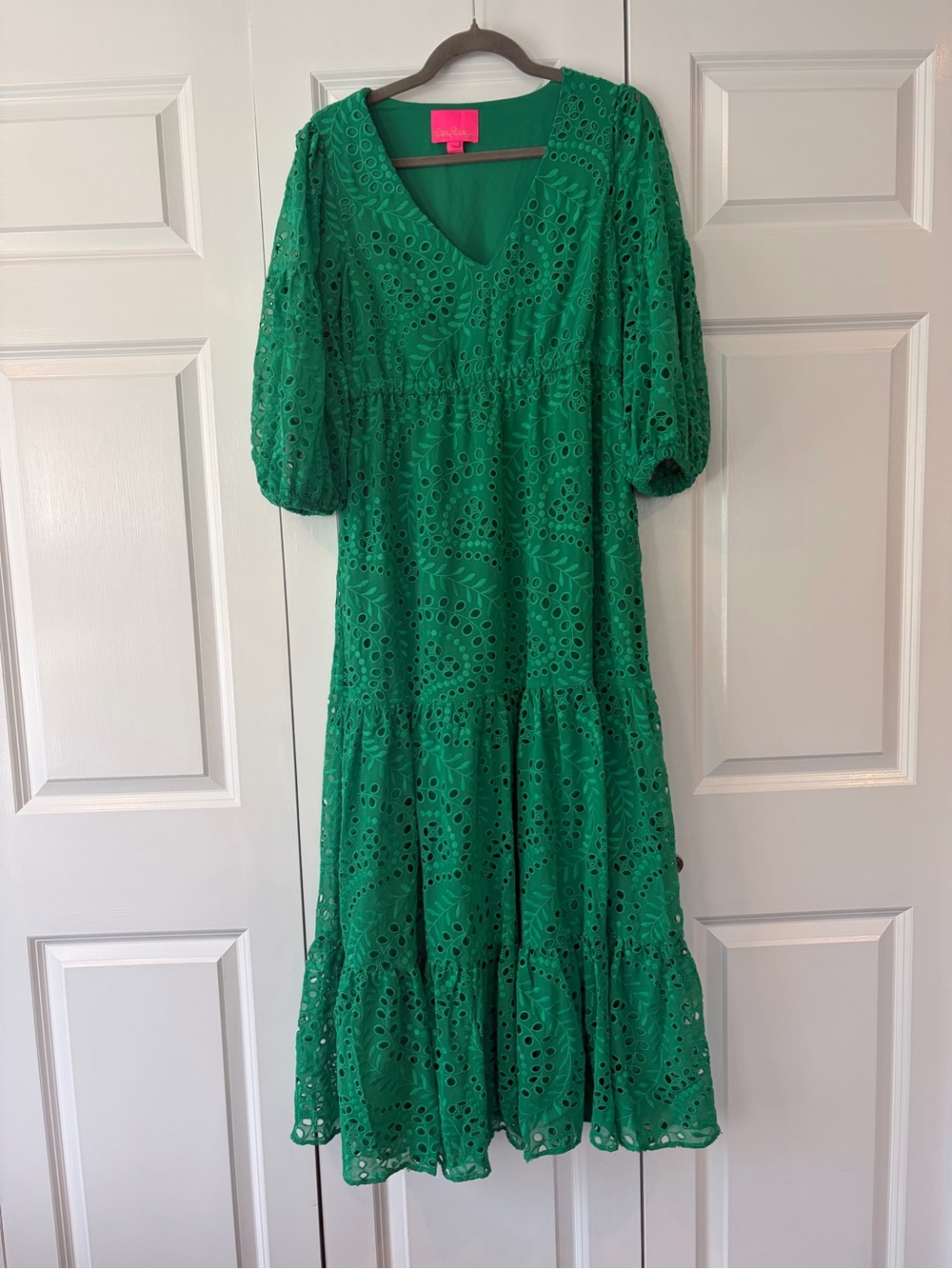 Lilly Pulitzer Greeb Eyelet Maxi Dress - Women's V-Neck Tiered Dress